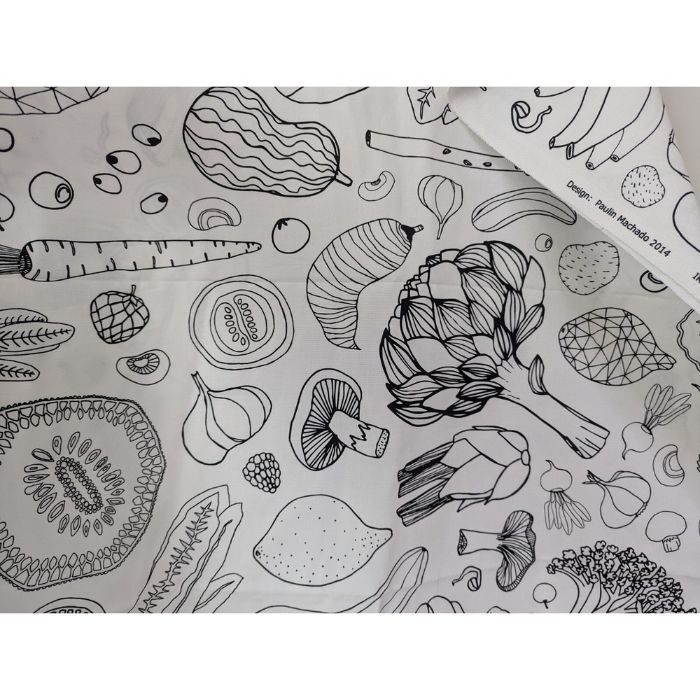 IKEA Fabric PAULIN MACHADO 2014 Black White Veggie Garden Cotton NEW 44" x 60"